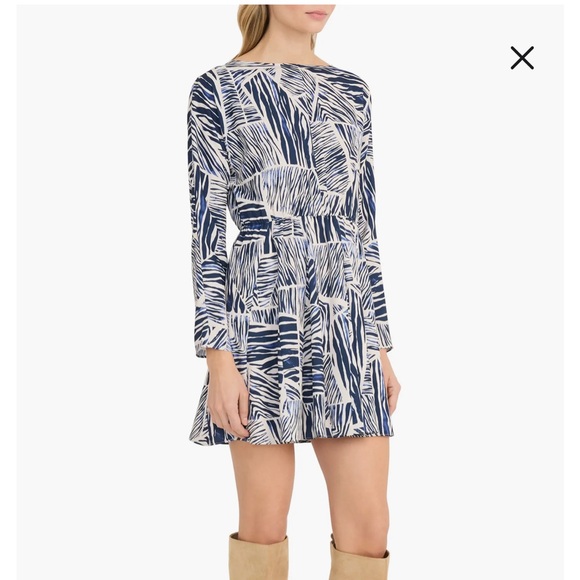 Blue and White Long Sleeve Print Minidress - Picture 3 of 8